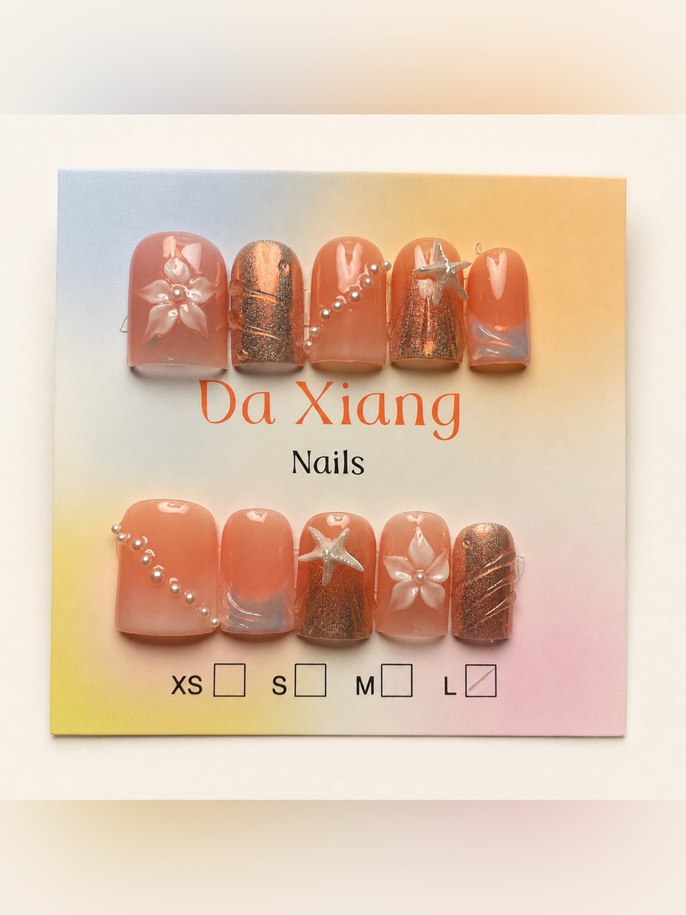 NEW Coral Starfish Chrome Press On Nails | Baby Ducks | Mermaid | Large